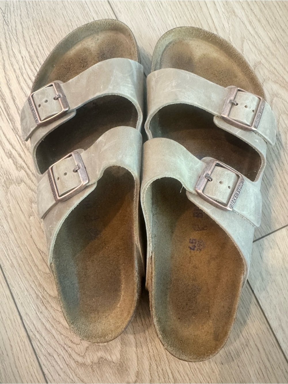 Birkenstock Arizona Sandals in Beige Suede with Metal Buckles
